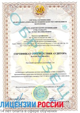 Образец сертификата соответствия аудитора №ST.RU.EXP.00014299-1 Новомичуринск Сертификат ISO 14001
